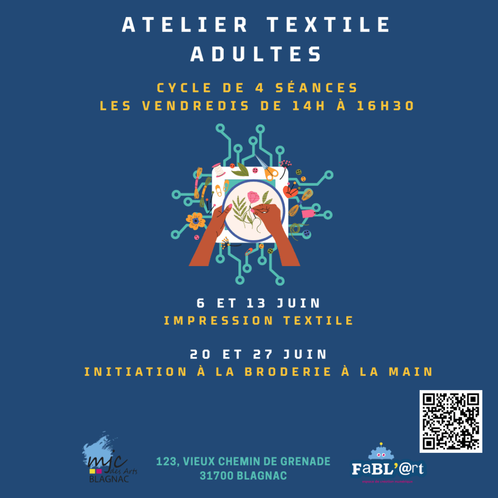 Atelier Textile Adulte Cycle de 4 séances en Juin