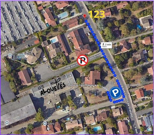 Parking et Plan d'accès du 123, vieux chemin de Grenade - 31700 Blagnac