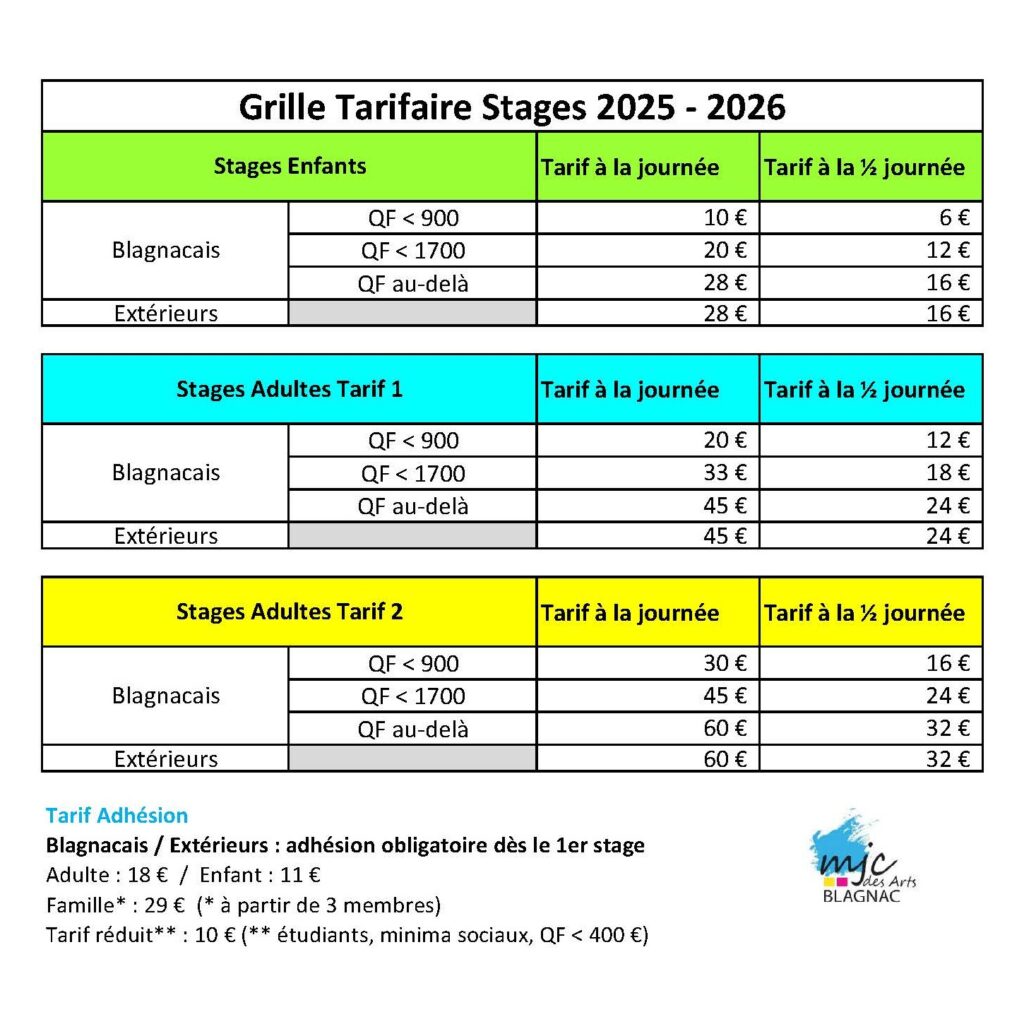 Grille Tarifaire Stages 2025-2026