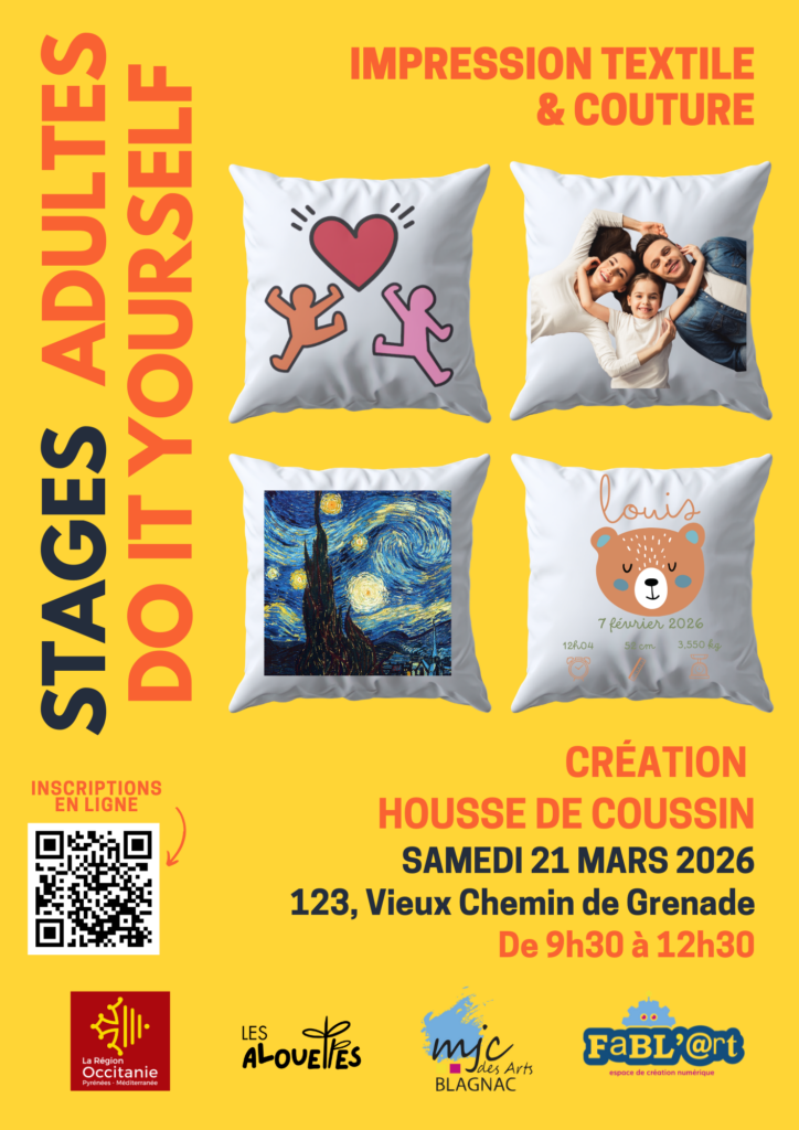 Stage Fablab DIY Création d'une Housse de Coussin Personnalisée